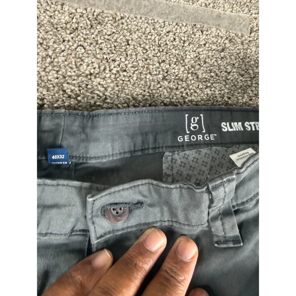 George Mens Slim Straight Chino Pants Charcoal‎ Gray 40x32 Flat Front Trousers